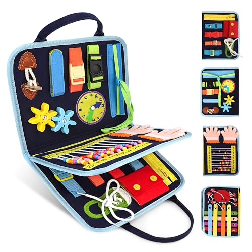 Image of JAGSYJOY Busy Book for Toddlers - Montessori Busy Board with Sensory Activities for Learning Fine Motor Skills, Travel Toys for Toddlers for Airplane, Car. for Boys and Girls.