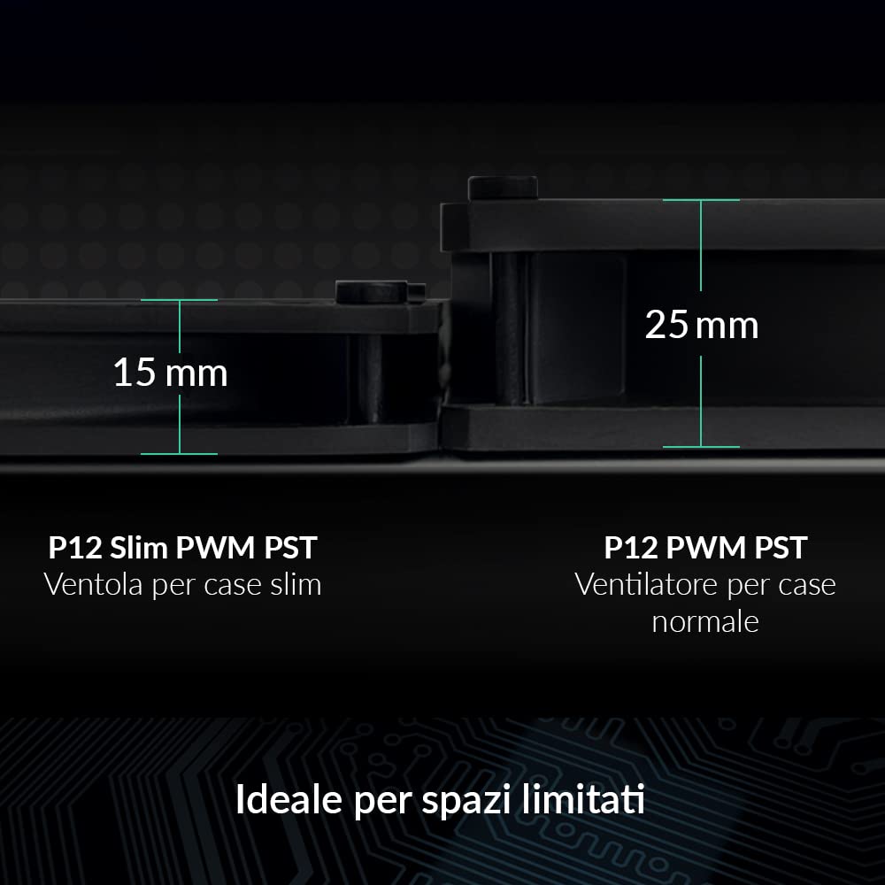 ARCTIC P12 Slim PWM PST (3 Pezzi) - 120 mm Ventola, PWM Sharing Technology, Pressione Statica, Connessione PST, Velocità 200-2100 RPM - Nero