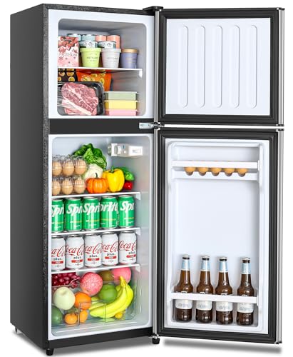 Image of Cucina Magica 5.0 Cu.Ft Fridge with Freezer, Dual Door Refrigerator with 7 Settings Temperature Adjustable, Small Fridge for Dorm Office Apartment and Home (Silver, 5.0 Cu.Ft)