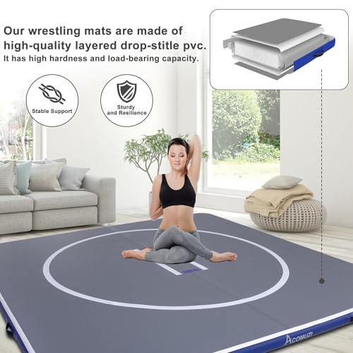 ACOMUZI Inflatable Wrestling Mat 10FT/5FT, Portable Jiu Jitsu Mats Wrestling Mat for Home, Outdoor or Indoor Training Mat for Water Yoga, Gymnastics, Gray 10x10FT