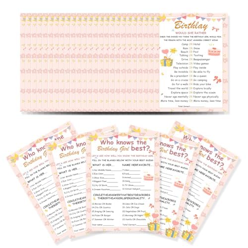 30PCS Who Knows The Birthday Girl Best Game - Fun Birthday Party Activity for Girls, Includes Would She Rather Game Perfect for Sleepover Party Supplies for Girls and Hen Do Games for Teens and Adults 30PCS Who Knows The Birthday Girl Best Game - Fun Birthday Party Activity for Girls, Includes Would She Rather Game Perfect for Sleepover Party Supplies for Girls and Hen Do Games for Teens and Adults