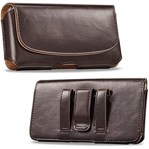 MODESLAB Horizontal Leather Cell Phone Holster for Dad, Brown Phone Case Pouch with Belt Clip & Loops Holster for iPhone15 14 13 Pro Max,15 14 Plus, 15 Pro Max, Fit 6.7inch Mobile Phone Cover
