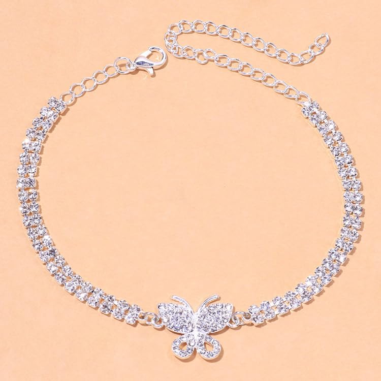 Image of Sora Tuki Ankle Bracelets for Women Waterproof Butterfly Heart Cross Anklets for Women Tennis Rhinestone Anklet Bracelet Large Plus Size Anklets Big Ankle Beach Summer Foot Jewelry