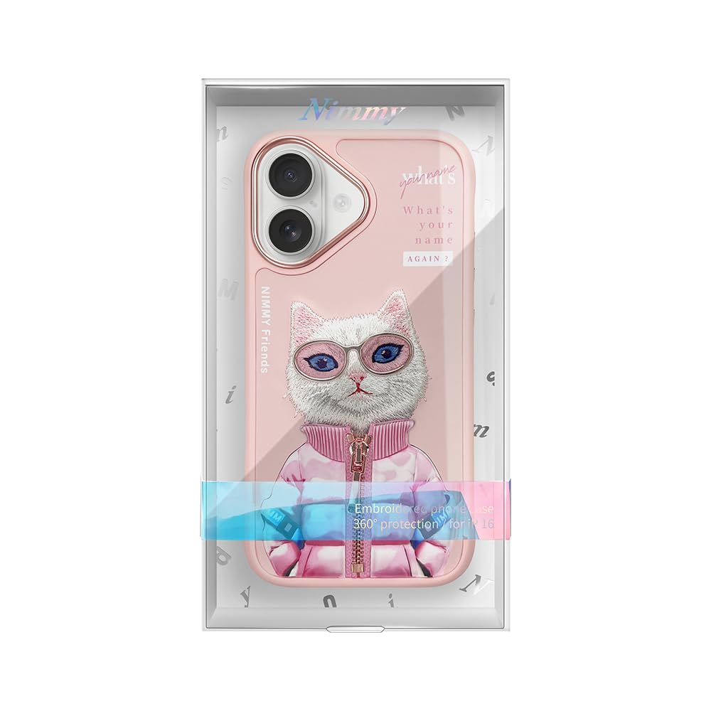 Nimmy COOL&Cute 2.0 Cat Coque compatible avec iPhone 16 Rose