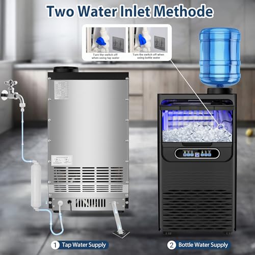 Image of Commercial Ice Maker 100 Lbs /24H, Dual Water Inlet Options, Rapid 36 Ice Cubes in 9-15 Mins, Stainless Steel Ice Under Counter /Freestanding Machine for Home, Party, Office