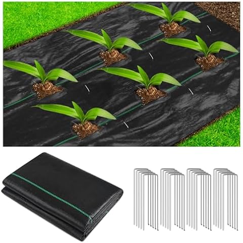 Duerer 3ftx100ft Weed Barrier Landscape Fabric Heavy Duty 3.2oz Woven Weed Control Block Ground Cover Mat for Yards, Patios, Garden Bed, Commercial Landscaping, Pathways with 30pcs U-Shaped Stakes Cover