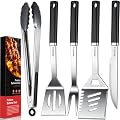 KOGIGA Heavy Duty BBQ Tools Grill Tools Set - Stainless Steel BBQ Grilling Tools Set with Serrated Spatula, Tongs, Knife, Spatula - Outdoor Barbecue Accessories Kit, Grilling Gifts for Men Dad