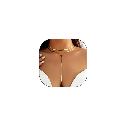 GIGB PBDK Chunky Gold Choker Necklace for Women,Trendy Silver Statement Necklace Long Snake Chain Drop Necklace,Charm Prom Body Jewelry Accessories Gifts - Gold long