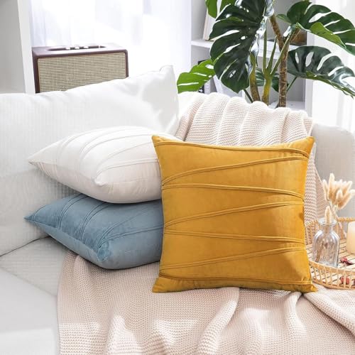 Image of Khooti Velvet Striped Cushion Cover Pack of 1-22 x 22 Inches / 55.88 x 55.88 Cm | Gold | Soft Pillow Covers Cushion Case for Sofa Bedroom Livingroom Chair Car, Cushion Cover with Zig Zag Pattern
