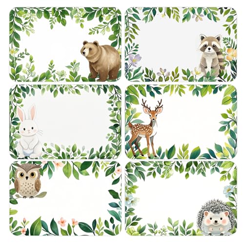 120 PCS Woodland Animal Name Forest Animal Wildlife Friends Jungle Self Adhesive Decals Blank Name Labels for Home Classroom Office Party Classrooms Supplies, 2x3 in
