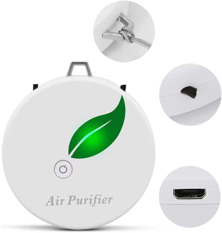 Colgante Portable Cuello De Aniones Purificador De Aire, Usable Collar Ambientador De Aire De Carga USB para La Purificación De Aire Eliminan El Humo del Cigarrillo Olor,Blanco