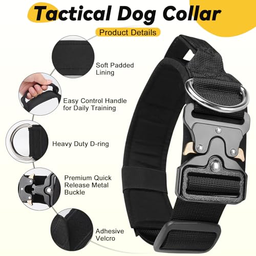 Viugex Taktisches Hundehalsband, Weich Gepolstertes Nylon Hunde Halsband, Langlebig, Premium-Qualität, Verstellbare Hundehalsbänder mit Metallschnalle für Mittlere Große Hunde (Schwarz, M)