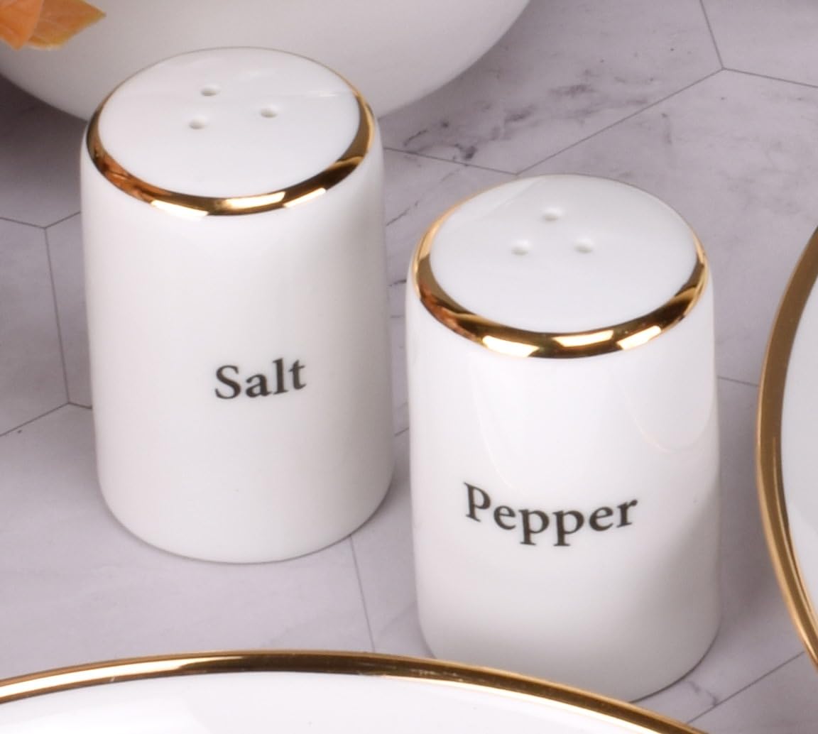Deco Pride White Ceramic Salt and Pepper Gold Band Cases Set with Wooden Stand (Set of 1,100% Bone Ash Free) (B0D2J2CCGQ) Amazon Price History, Amazon Price Tracker