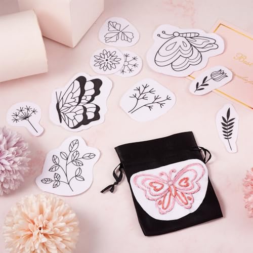 Image of Magibeads 64 Patterns Butterfly Flower Water Soluble Embroidery Patterns Spring Theme Stick and Stitch Transfer Embroidery Paper for Adult Beginners Hand Sewing Starter Kit