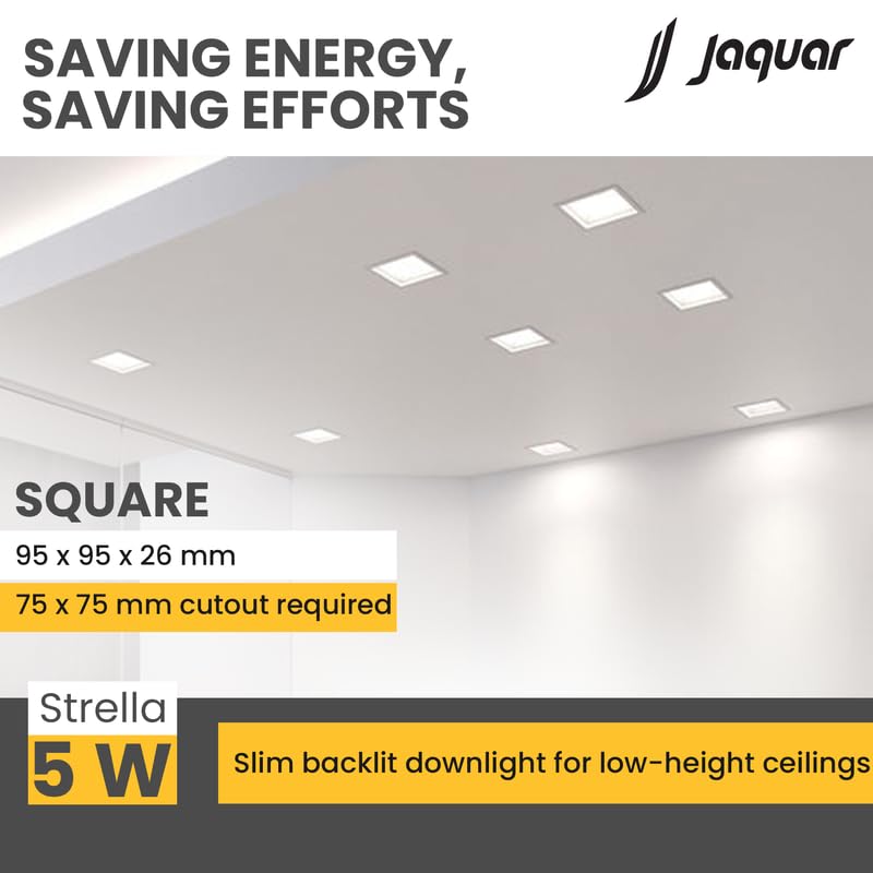 Image of Jaquar Strella Slim 5W Square Recess Down Light - Natural White, Energy Efficient LED Ceiling Light for Home and Office (Pack of 1)