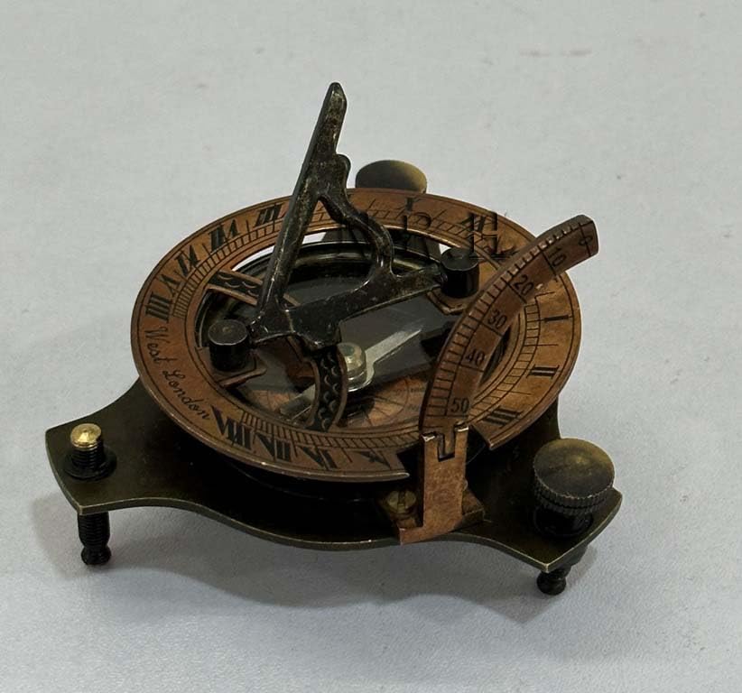 Brújula de latón sólido con reloj solar de 2.5 pulgadas miniatura 1