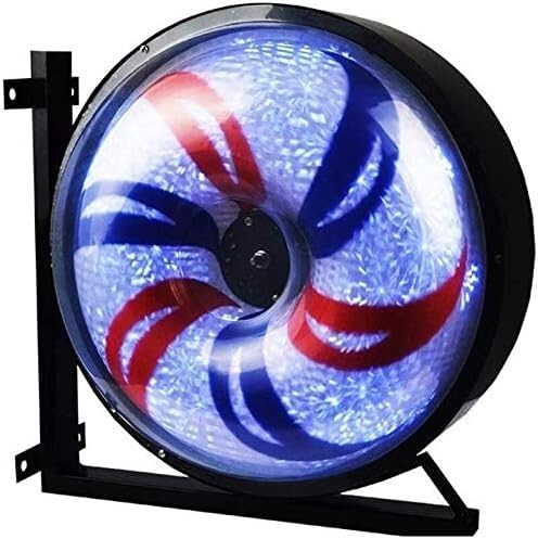 GPECTIFO LED Barber Pole Windmill Round Light Rotating Spinning Red White Blue Strips Hairdressing Salon Electric Open Sign Wall Lamp(#001,55 * 55cm)