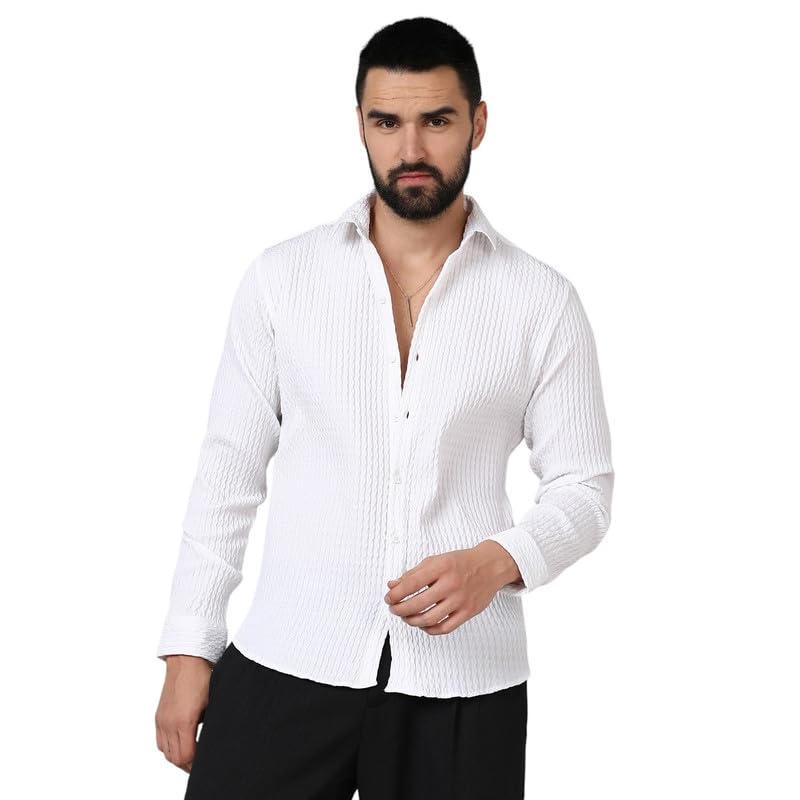 Image of CAHOOT Men's Twisted Crease Shirt for Casual Wear | Spread Collar | Long Sleeve | Button Closure | Shirt Crafted with Comfort Fit for Everyday Wear