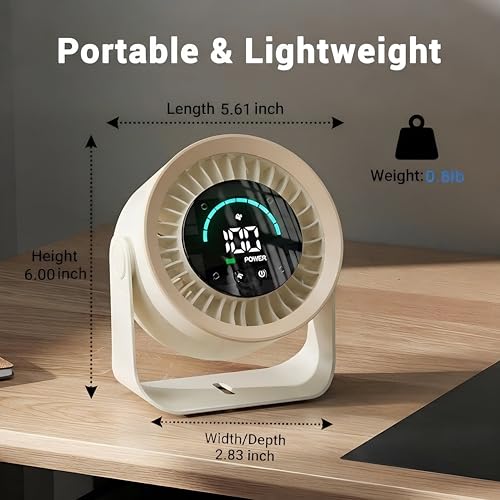 Image of Desk Fan with LED Digital Display, USB Rechargeable Quiet Desktop Fan, Touch Control Portable Mini Table Fan with 5 Speed Modes, 360Adjustable Tilt for Bedroom, Office & Home (Khaki)