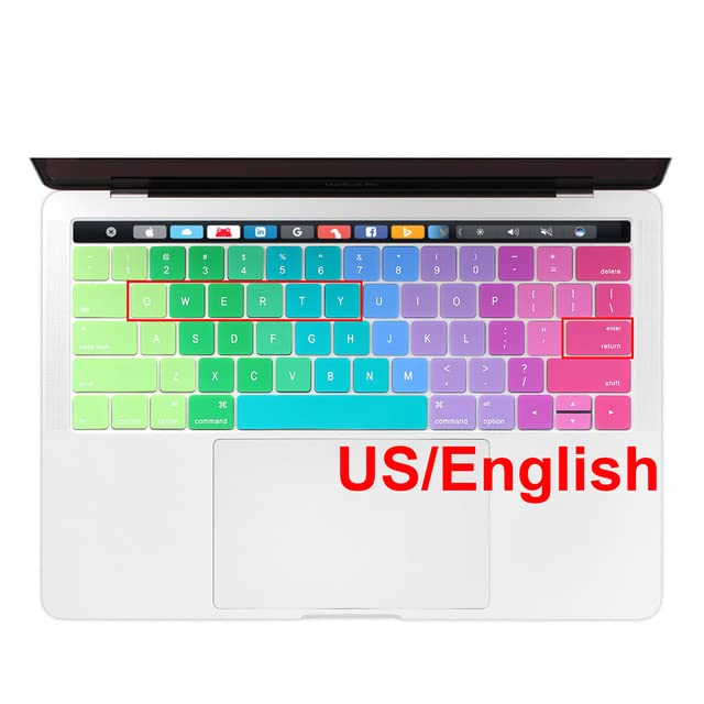 COMPAE - US Enter English Rainbows Keyboard Silicone Cover for Macbooks Pro 13" 2019 A2159%books Pro 15" A1706 A1707 with Touch Bar (US English Rainbows)