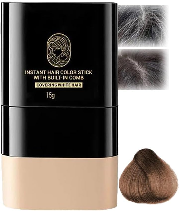 Barra de color instantáneo para el cabello Con Peine incorporado, Barra de tinte para el cabello portátil impermeable y a prueba de sudor para todo el cabello (Chestnut Brown)