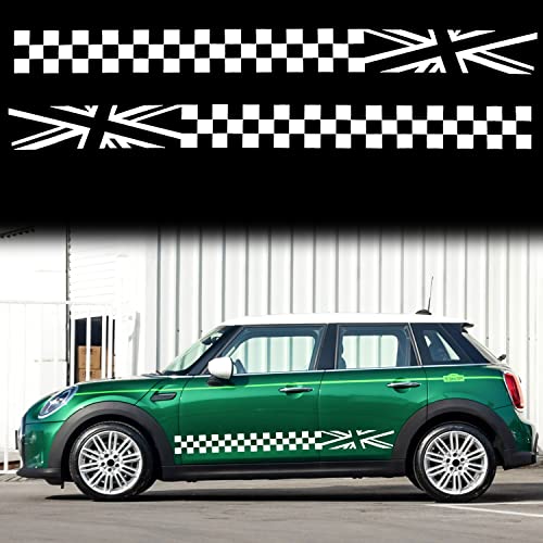 Image of 2Pcs 78.7'' Universal Racing Checkered Flag Graphic Car Body Side Sticker Self-Adhesive Side Strip Decal Lattice Grid Stripe Stickers Decoration for Mini Cooper Truck SUV Vehicles (A, White)