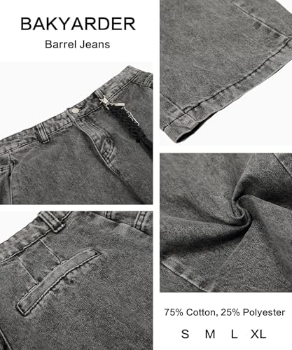 Unisex Vintage Washed Barrel Jeans, Retro Smoke Gray Wide Leg Denim Pants for Streetwear3