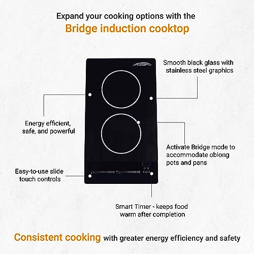 Kenyon Bridge Induction Cooktop, 2 Burners, Portrait Cooktop, Smart Touch Control, Energy-Efficient Cooking, Easy-To-Clean Cooktop, Black, 120 Volts #TOP3