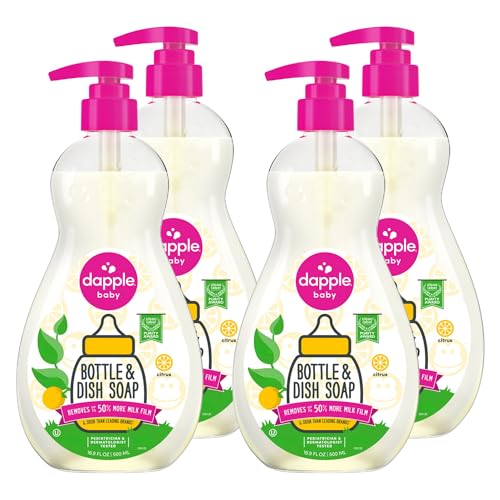 Image of Dapple Baby Fresh Citrus Bottle & Dish Soap - (4 Pack) 16.9 fl oz - Cleans Baby Bottles, Sippy Cups, Pacifiers, Breast Pumps, & More - Gently Removes Milk Film & Odors - Includes 1 Pump