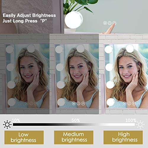 Bwllni Lighted Makeup Mirror Hollywood Mirror Vanity Mirror With Lights, Touch Control Design 3 Colors Dimable Led Bulbs, Detachable 10X Magnification, 360°Rotation, White. #TOP2