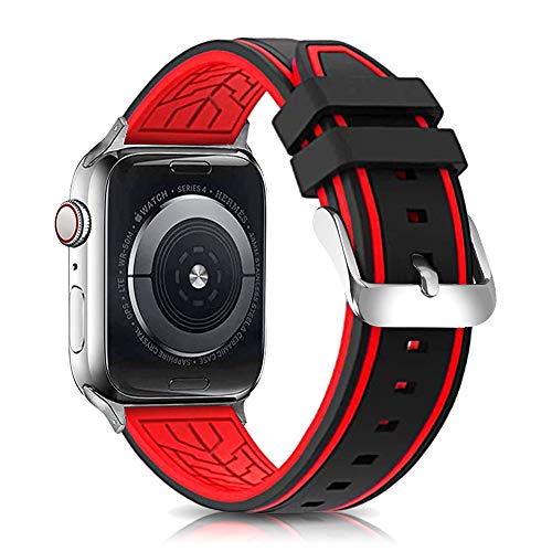 Compatible with Apple Watch Bands 38mm 42mm 40mm 44mm Silicone Divers Model Replacement Rubber Sport Watch Strap for iWatch Series 5 4 3 2 1 Bicolor for Men and Women (Red, 42mm/44mm)