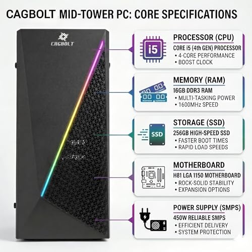 Image of Assembled i5 Desktop PC | Core i5-4570 4th Gen | 16GB DDR3 RAM | 256GB SSD | HD Graphics 4600 | HDMI | VGA | Ethernet | Windows 11 Pro | Office 2024 | 2 Years Warranty | for Office & Home Use