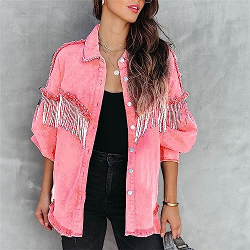 Manteau rose à revers et pompon XL pour femme avec sa veste de survêtement confortable - 5