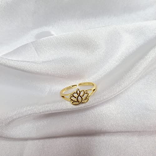 OIDIMS Lotus Flower Adjustable Ring for Women Sterling Silver Plated Comfort Fit Wedding Open Rings Stacking Finger Encouragement Yoga Spiritual Jewelry Delicate Everyday Ring for Mom Birthday4