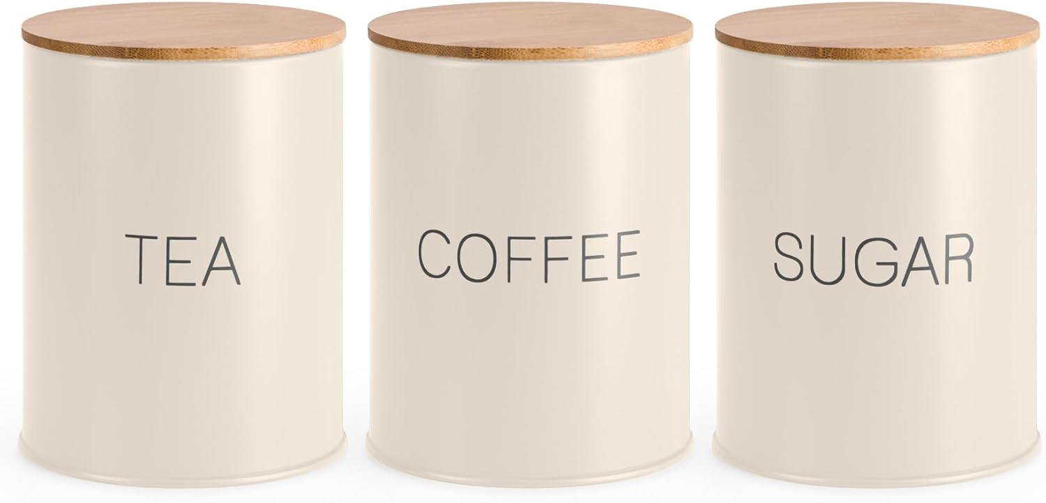 EHC Tea Sugar Coffee Canisters, Tea Sugar Coffee Containers Set of 3