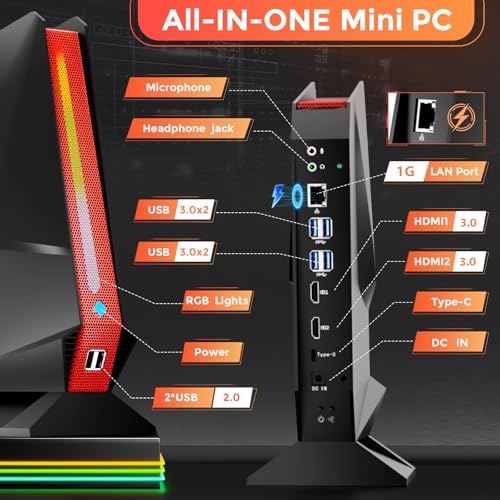 Image of Mini PC, Intel Core i7-8750H(8C /16T up to 4.1GHz), GeForce GTX 1050 3G Discrete Graphics Mini Computer with RGB Lights, 16GB DDR4 512 NVMe SSD, Triple Display, WiFi6 BT5.2, 1G RJ45, Win 11 Pro Black