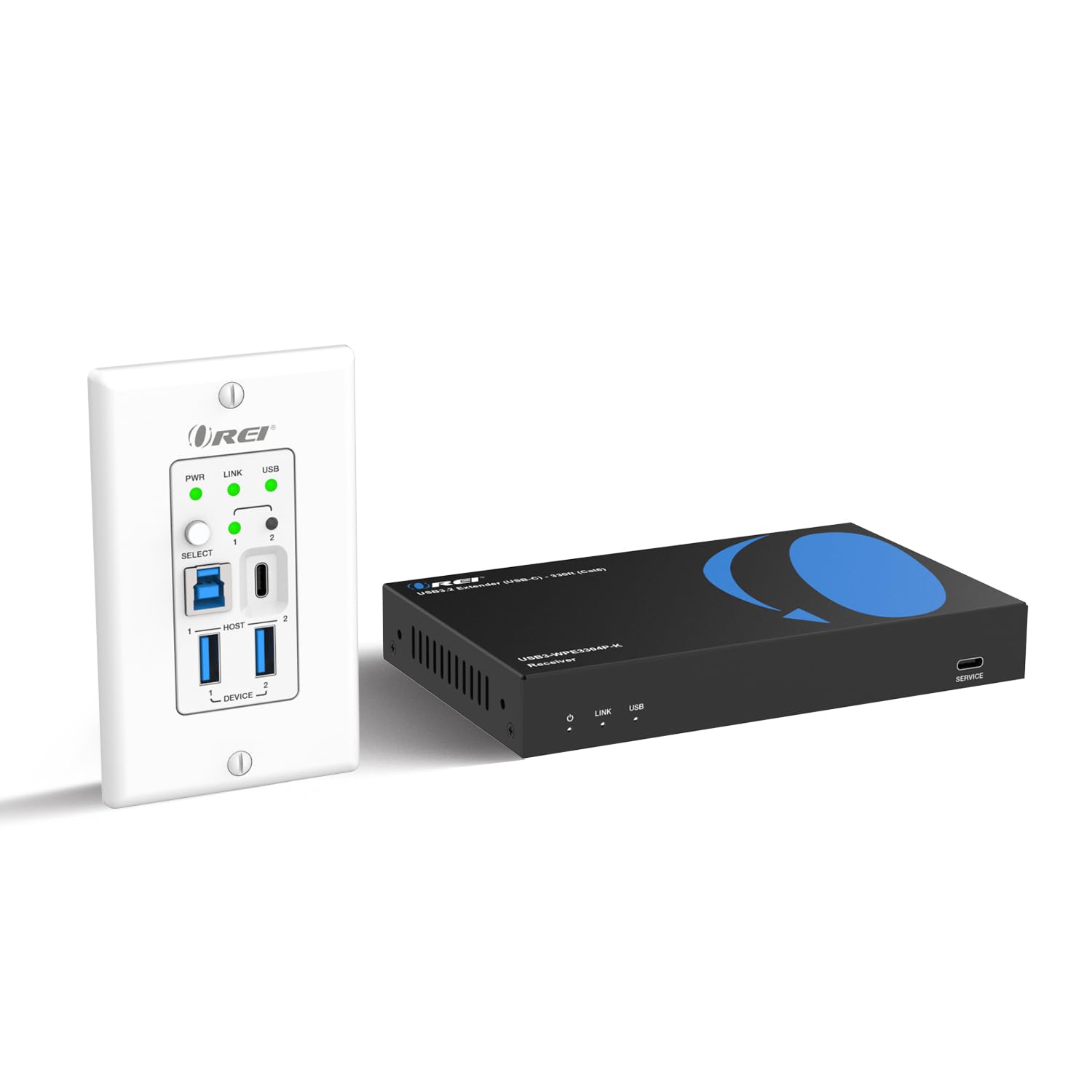 OREI USB Over Cat6 Extender 330ft, Two-Way PoC, RS-232, GPIO Support, Gen 1