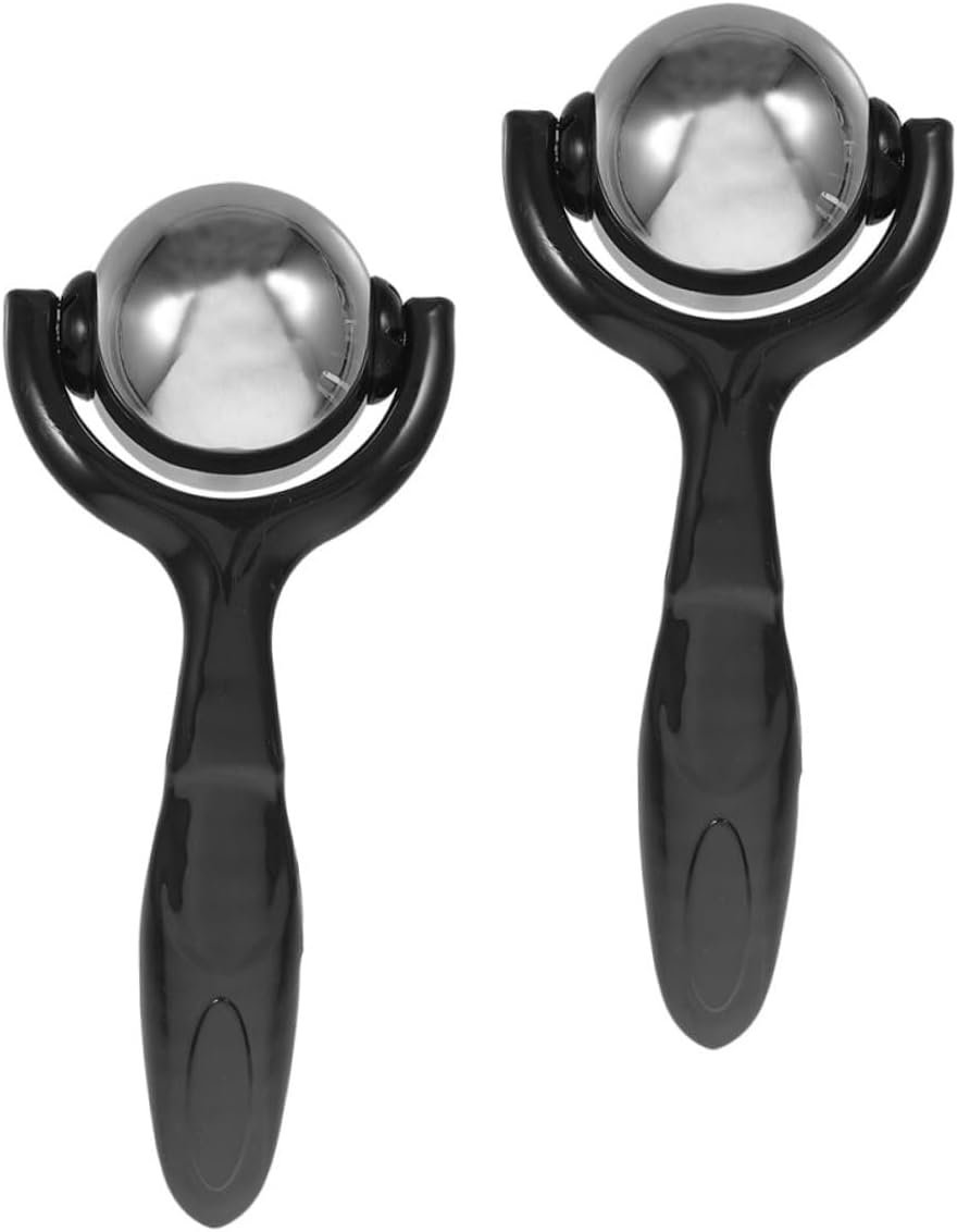 2pcs Stainless Steel Massage Balls with Handle, Manual Hand Roller Massager for Back, Legs and Forearms, Low Temperature Fitness Massage Tool for Muscle Relief