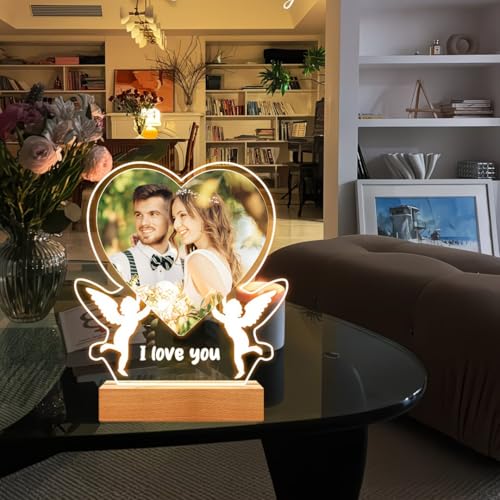 Image of SNAPTRAP Personalized LED Acrylic Photo Lamp with Customized Photo | Romantic Couple Night Light Gift for Girlfriend Boyfriend Wife Husband Fiance Anniversary Wedding Valentines Day Gift