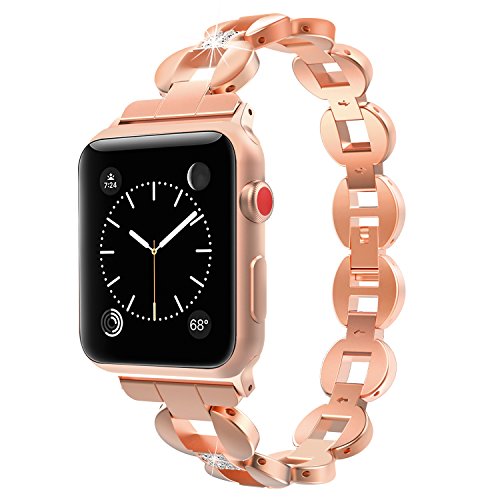 MoKo Band Compatible with Apple Watch 42mm 44mm Series 5/4/3/2/1, Premium Crystal Diamond Alloy Replacement Smart Watch Strap with Stainless Steel Clasp, Rose Gold(Not Fit iWatch 38mm 40mm)