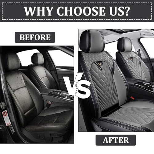 Image of Car Seat Covers Front Seats for Kia Telluride 2020-2026, Anti-Slip Full Coverage Car Seat Covers, Waterproof Nappa Leather Car Seat Cover Sets(2 Seats /Black Gray)