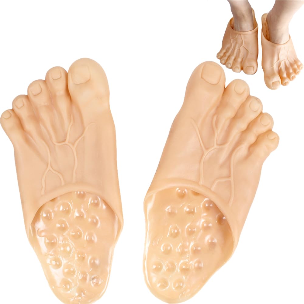 Halloween Giant Feet Slippers FaJoek Halloween Monster Feet Slippers Unisex Funny Naked Feet Slippers Caveman Feet Halloween Cosplay Costume Props Party Accessories (Skin Colour)