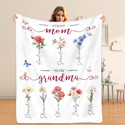 ingifta Mothers Day Birthday Gifts for Mom Personalized Blanket with Name for Grandma Moms Garden Birthday Gift for Grandmother Mom Nana Gigi Mimi Mommy