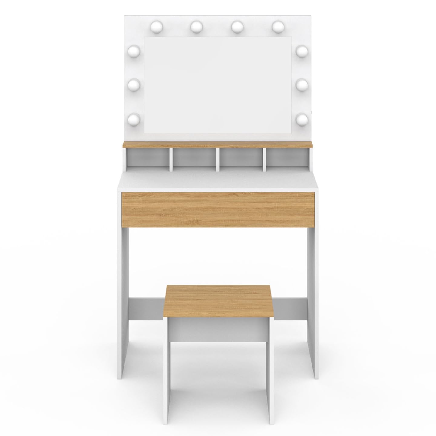 IDMarket - Coiffeuse Zelia Blanc et hêtre Miroir LED