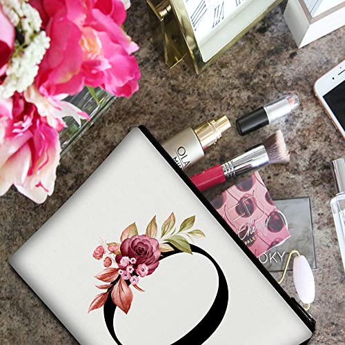 Image of Vavabox A-Z Personalized Makeup Bag, Birthday Gifts for Women Mom, Gifts for Best Friend, Bride Bridesmaid Cosmetic bag (O, 01-White)