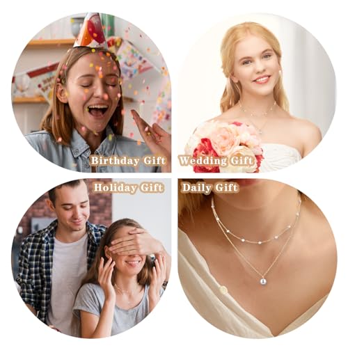 Dainty Gold Pearl Necklace for Women Trendy Gold Plated Layered Necklaces Simple Gold Herringbone Chain Necklace Single Pearl Strand Choker Necklace Gold for Women Girls Fashion Gold Jewelry Gifts - Image 6