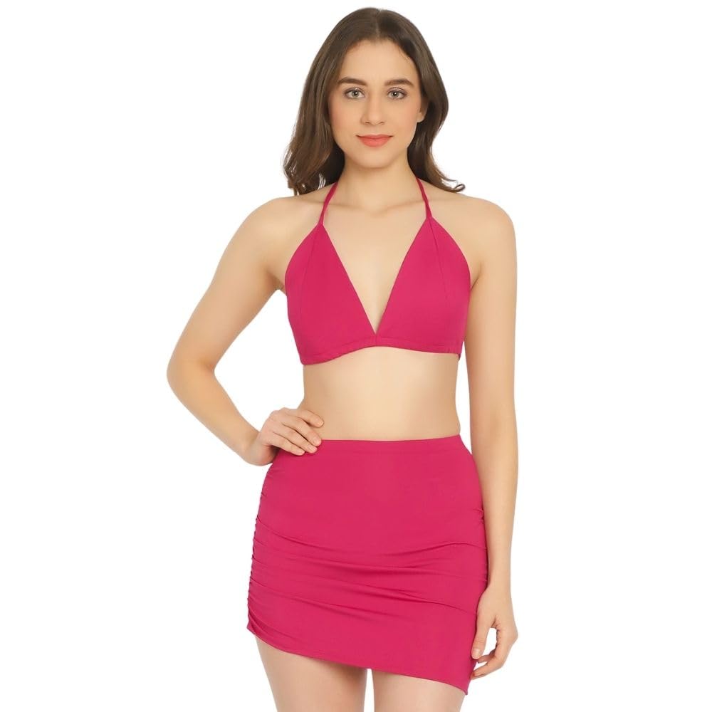 erotissch /Aoba Women's Halter Neck Solid Bikini Set for Beachwear, Made of Nylon, Bra & Skirt Co-Ord Set for Swimwear, Lightweight, Breathable, Stylish Top & Skirt Set for Pool,Vacation & Resort Looks-picture-21