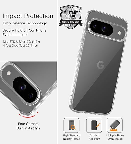 Image of JANAK RAJ Hard Crystal Clear Back Case Cover Compatible with Google Pixel 9 / Pixel 9 Pro 5G | Thin 100% Transparent Clarity Non Yellowing Ultra Light Weight Scratch Resistant Polycarbonate