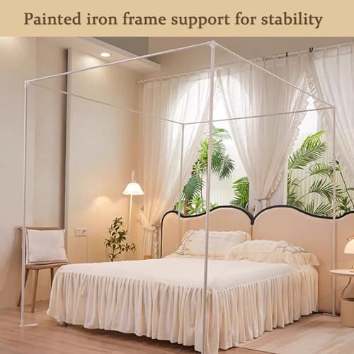 Stylish Purple Double-Layer Bed Canopy Curtains, Lace Drape for Princess Beds, Comfy 4-Corner Post Netting, Ideal for Bedroom & Dorm Decor.