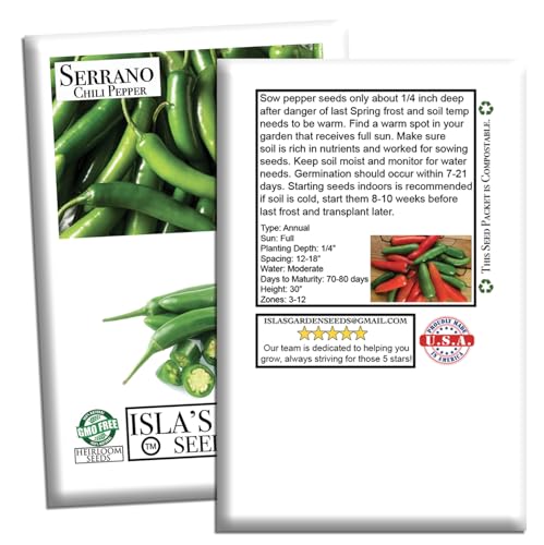 Serrano Hot Chili Pepper Seeds (Capsicum annuum ‘Serrano’) – 100+ Non-GMO & Heirloom Seeds by Isla’s Garden Seeds, Also Known as Serrano Peppers, Classic Spicy Variety for Summer Gardens, Gift Idea - Image 7